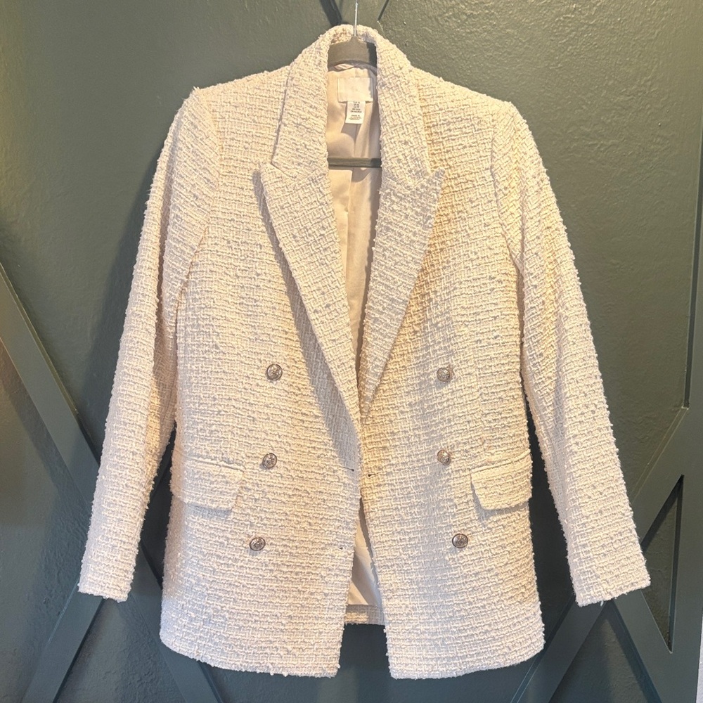 H&M Cream Bouclé Double-Breasted Blazer